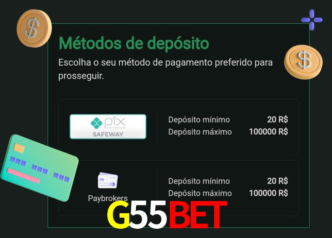 O cassino G55Bet oferece uma grande variedade de métodos de pagamento